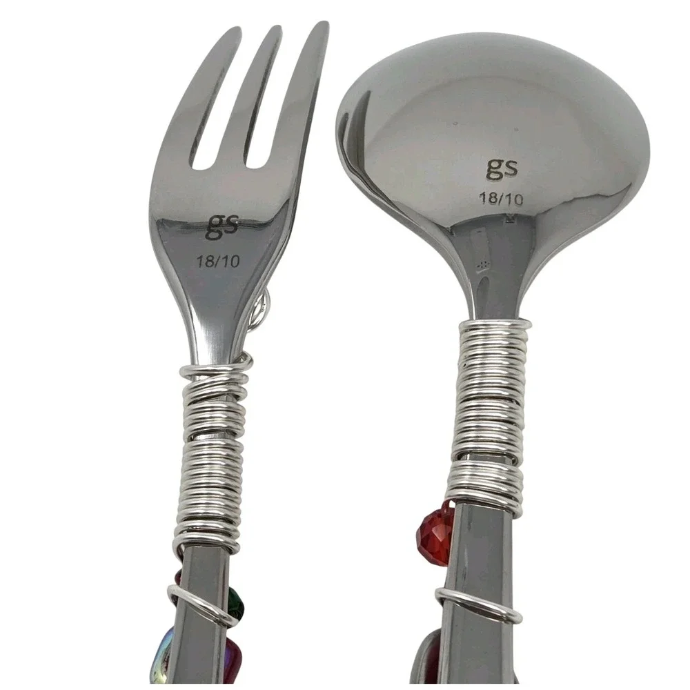 The Queen‎ Bead Christmas Charcuterie Set Beaded Spoon & Fork 6
